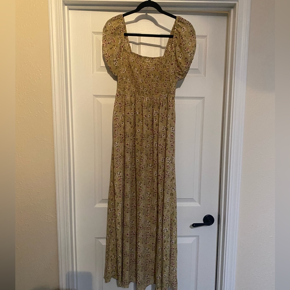Olive Green Floral Maxi Dress